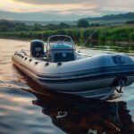 Bateau gonflable sur l'eau avec pêcheurs à bord