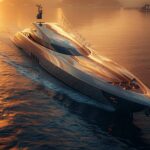 Yacht de luxe moderne sur des eaux scintillantes