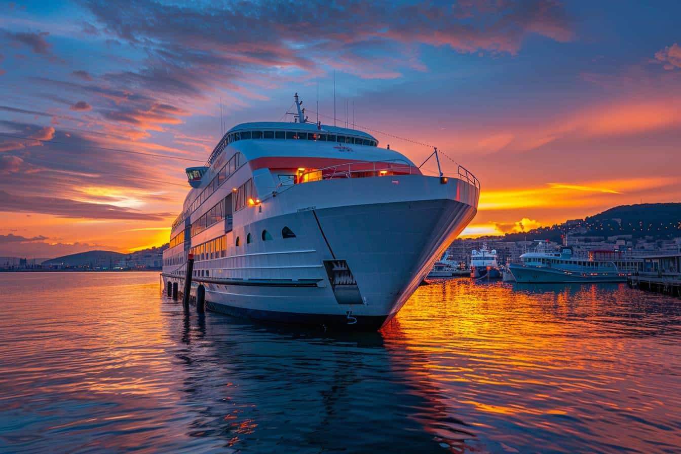 Bateau en mer relie Marseille et Tunis