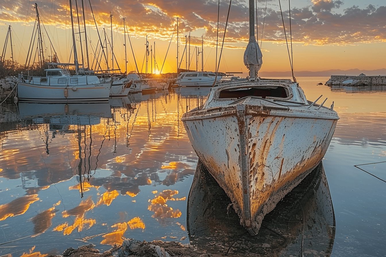 Bateaux oubliés aux couleurs fanées sur le rivage
