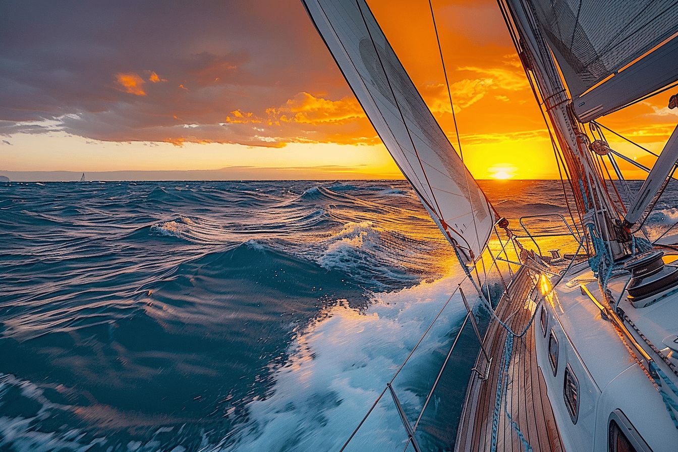 voile majestueuse sur l'océan lors d'une course  
bateaux de course voguant sur des eaux agitées